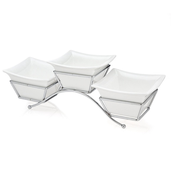 Piazza by‎ Godinger 4 Piece Relish Server Porcelain Chrome Serving Rack New box - Picture 1 of 10